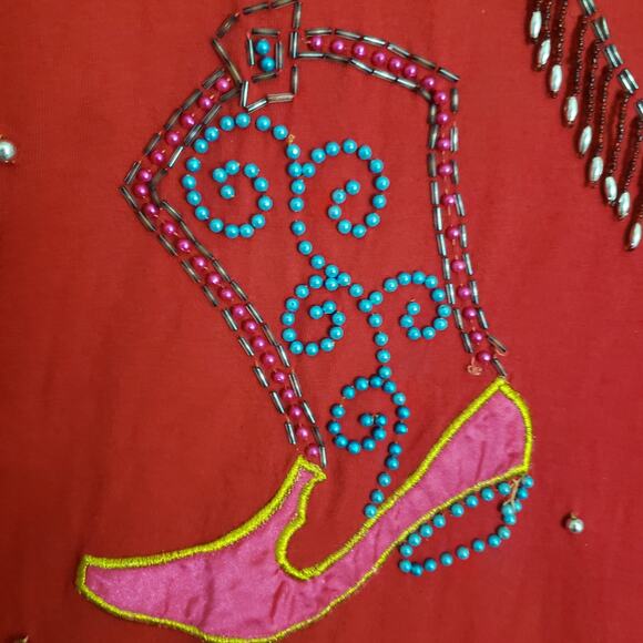 Victoria Jones Woman 1X (ESTIMATED) Cowboy Western Applique Rodeo‎ Red Shirt - Picture 4 of 9